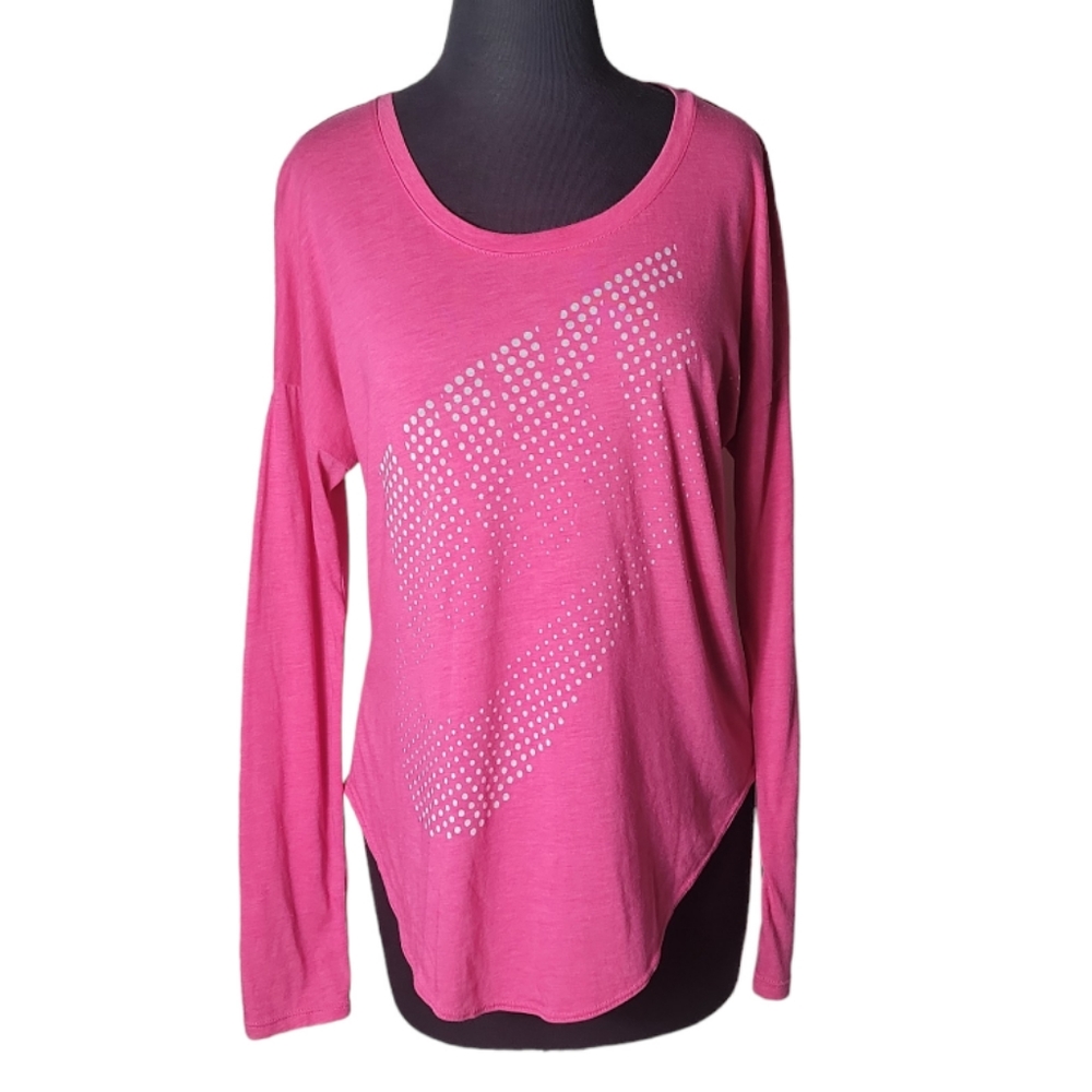 Nike dri fit drop shoulder scoop neck pink white polka dot top size S